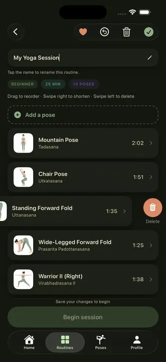 Yoga24 screenshot: Build a routine